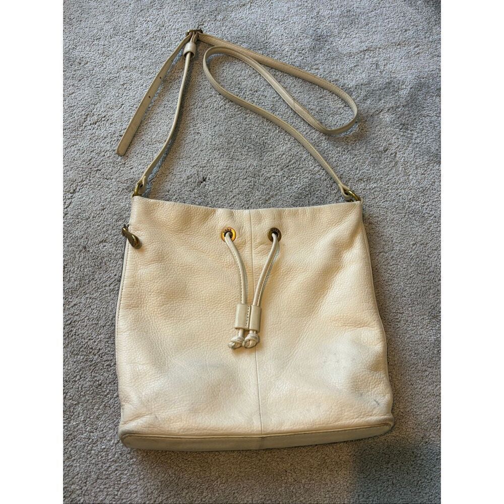HOBO drawstring leather bucket bag, ivory, $228